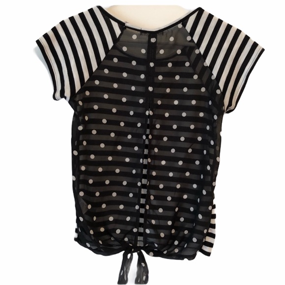 Aeropostale black + white stripped abs polka dot shear open tie back top - Picture 8 of 9